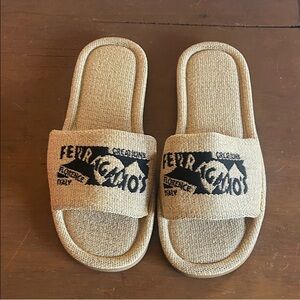 Ferragamo Raffia Slides, Size 8C